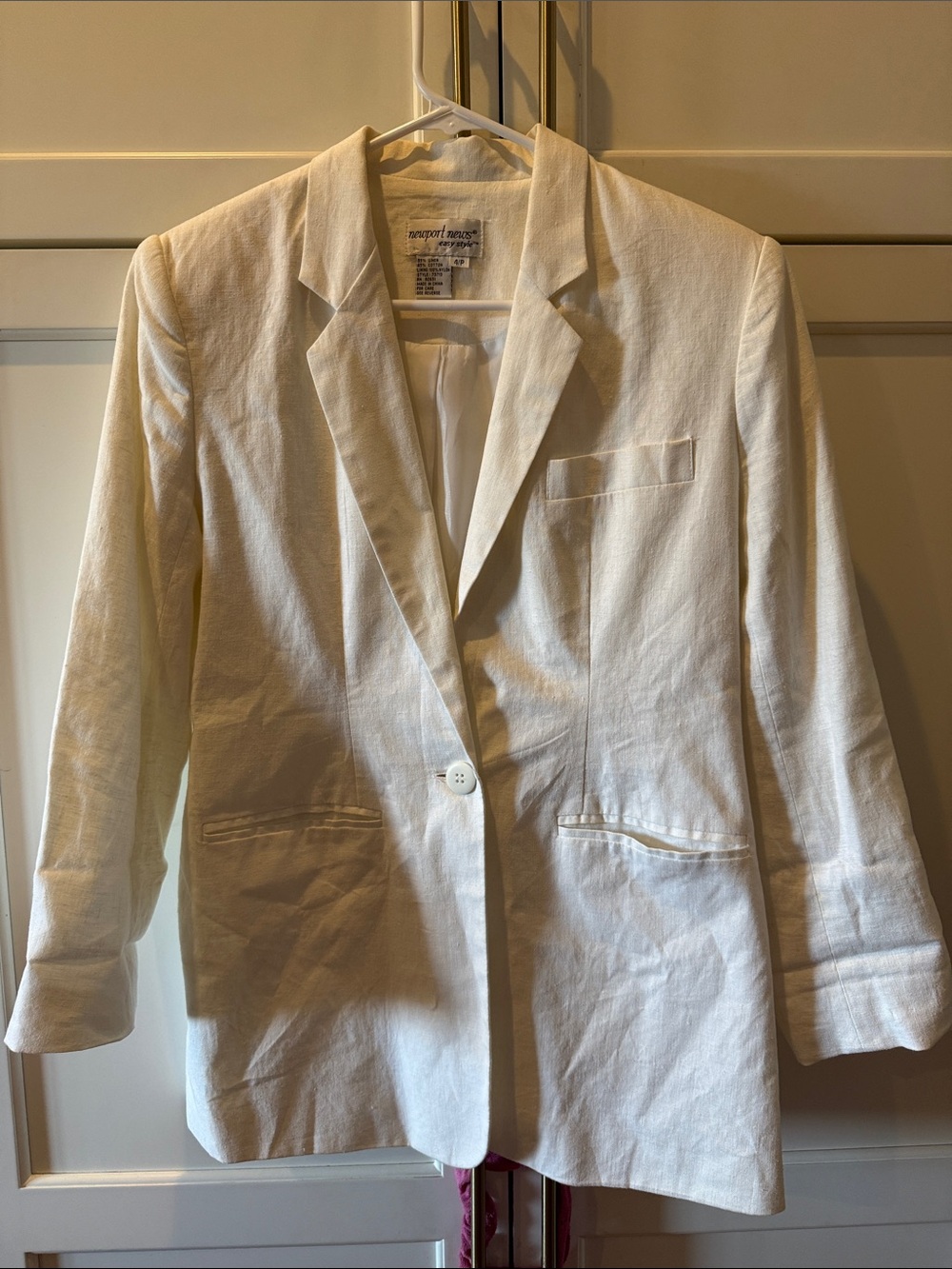 Newport News White Linen/cotton Blend Blazer - Women's One-Button Jacket